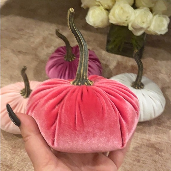 Fall Decor Plush Pumpkin Set of 4 monochromatic Pinks - Picture 2 of 4